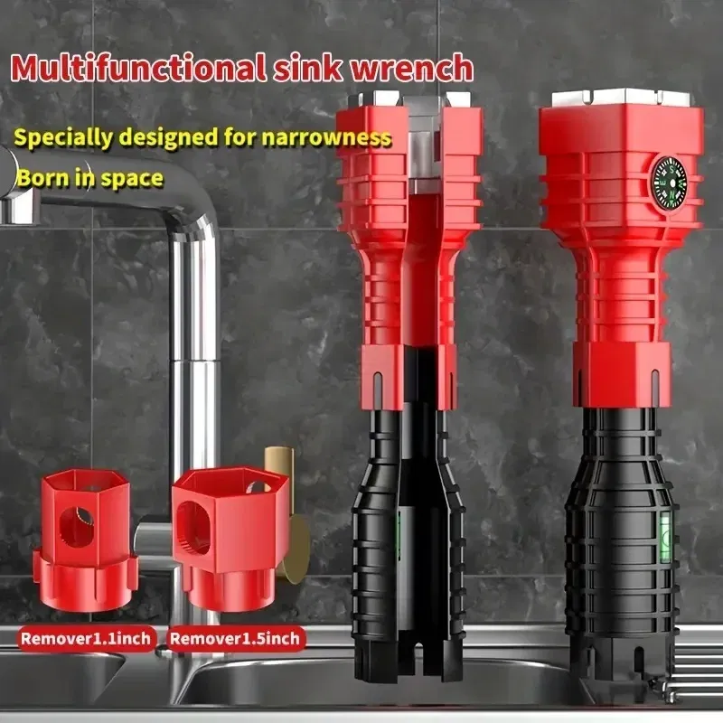 Color: Black - 24/18/8 Multifunction Faucet and Sink Installer Tool Faucet Wrench Tool Plumbing Tool Water Pipe Spanner for Kitchen Bathroom