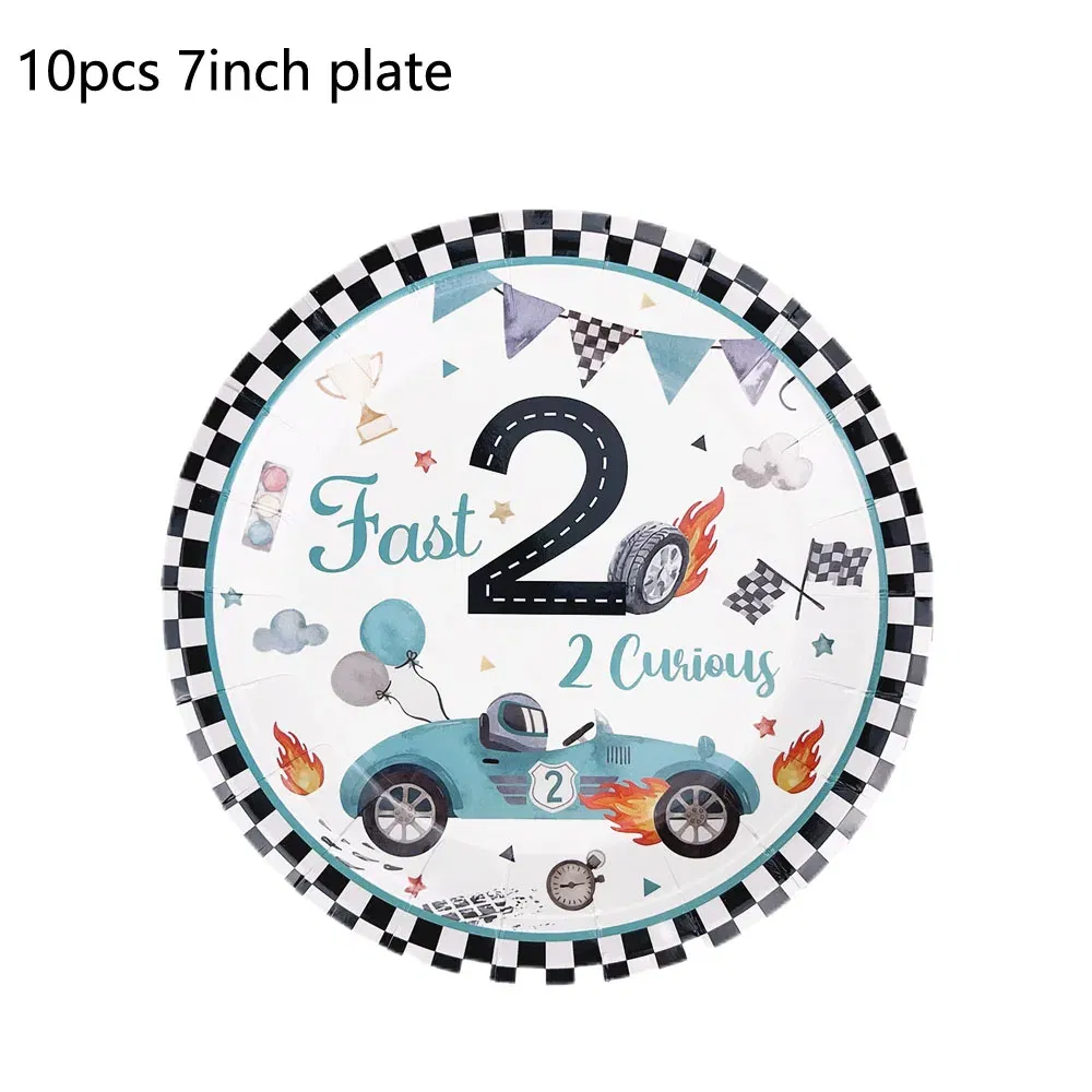Color: MULTI, Capacity: 480ml - Racing Car Disposable Tableware PLates Cups Napkin Tablecloth Two Fast Birthday Party Decorations