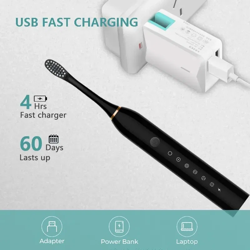 Color: transparent - Sonic Electric Toothbrush Adult Smart Timing Tooth Brush Teeth Clean Whitening Fast USB Rechargeable Toothbrush Replacement Head