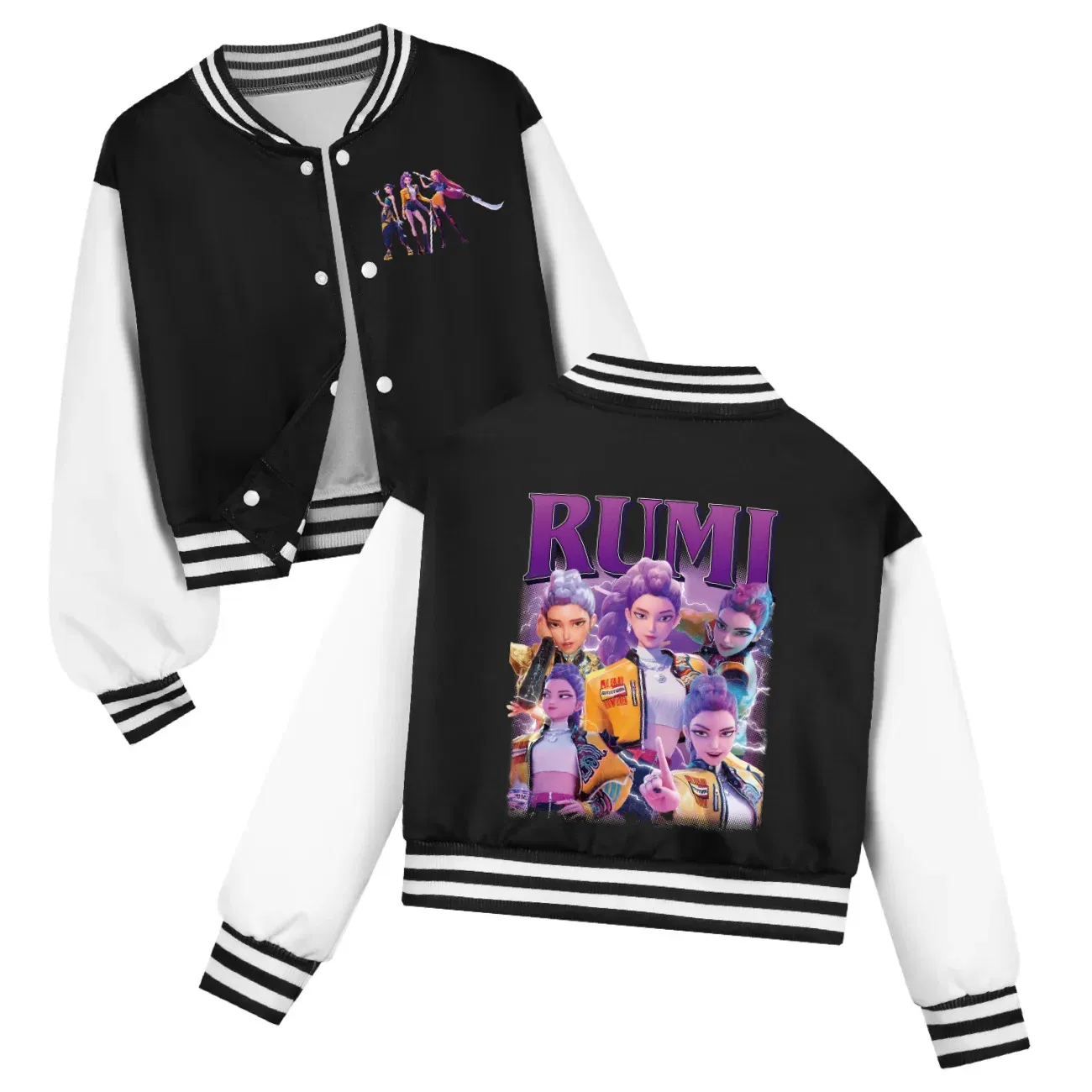 Color: Blue, Kid Size: 4T - Kids KPop Demon Hunters Huntrix Clothes Boys Baseball Uniform Spring Autumn  Girls Baby Casual Hoodies Children Costume