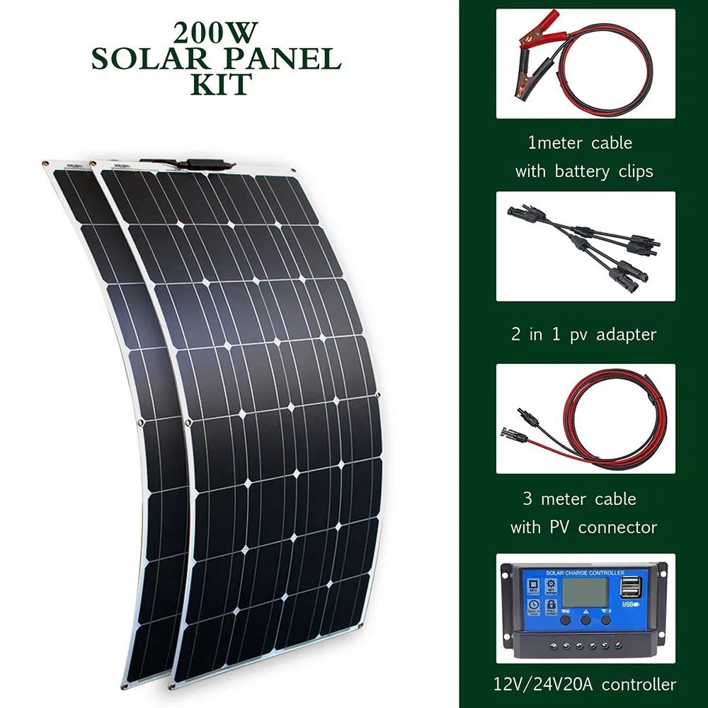 Color: dark blue, Ships From: CHINA - Top Solar panel kit and 300w 200w 100w flexible solar panels 12v 24v high efficiency battery charger module