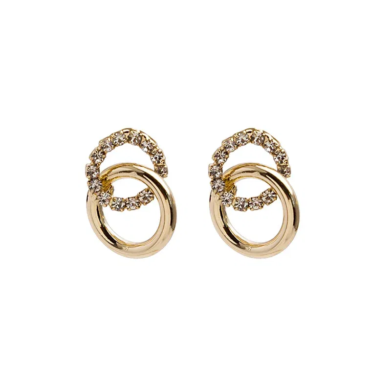 Metal Color: Deep Purple - 2023 Korean Simple Double Circle Gold Color Metal crystal Stud Earrings For Women Fashion Exquisite Jewelry Best Friend Gifts