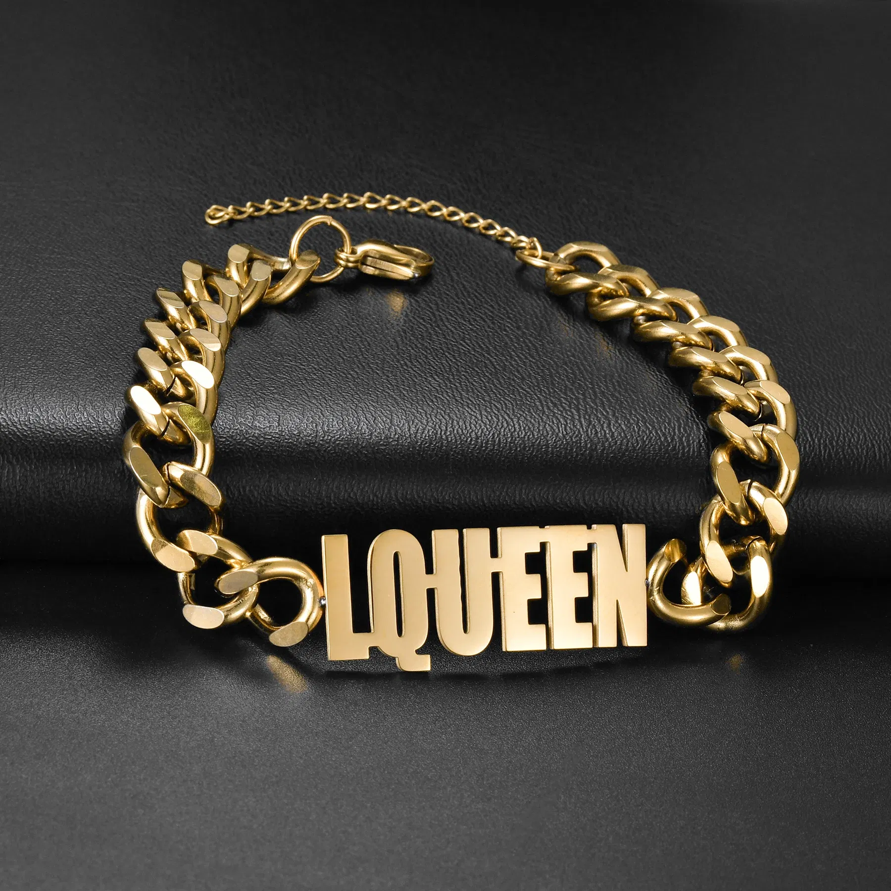 Metal Color: green, Length: 18cm, Main Stone Color: Silver - Atoztide Personalized Custom Name Bracelet for Women Men Stainless Steel 10mm Cuban Chain Nameplate Handmade Bangle Jewelry Gift