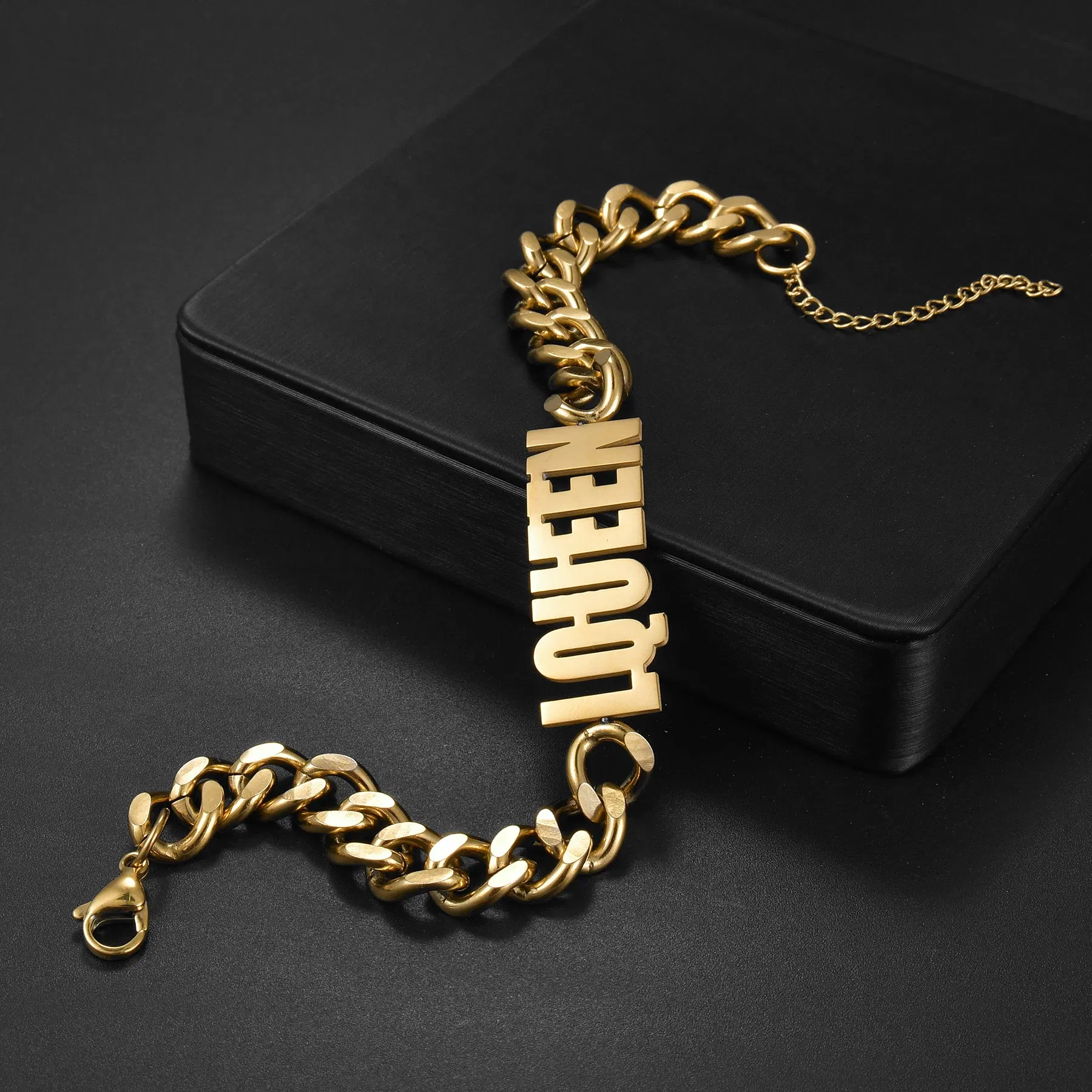 Metal Color: green, Length: 18cm, Main Stone Color: Silver - Atoztide Personalized Custom Name Bracelet for Women Men Stainless Steel 10mm Cuban Chain Nameplate Handmade Bangle Jewelry Gift