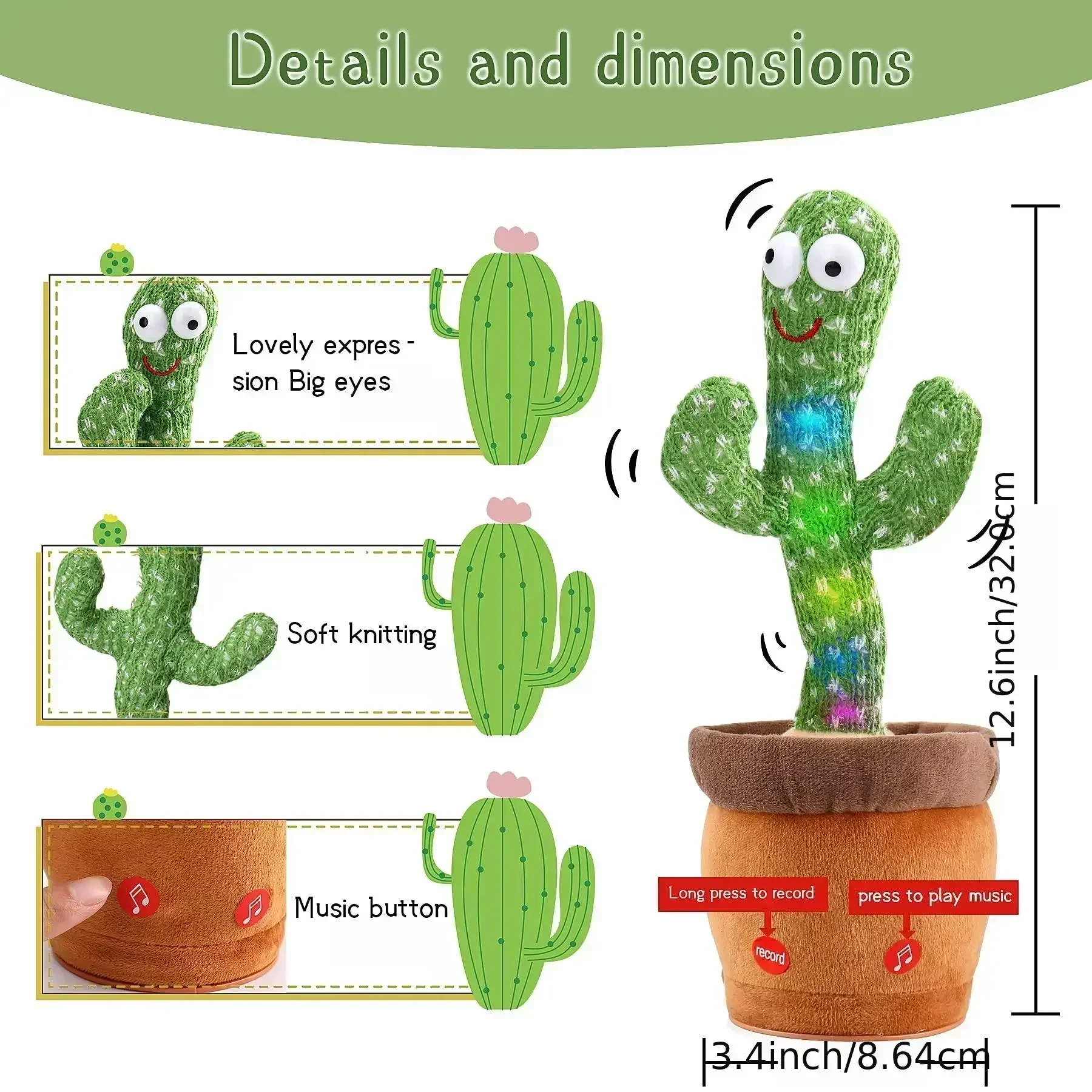 Color: WHITE - Sunshine Cactu Children's Electronic Plush Toy Dancing and Talking Cactu Children's Birthday Party Christmas Gift with 120 Songs