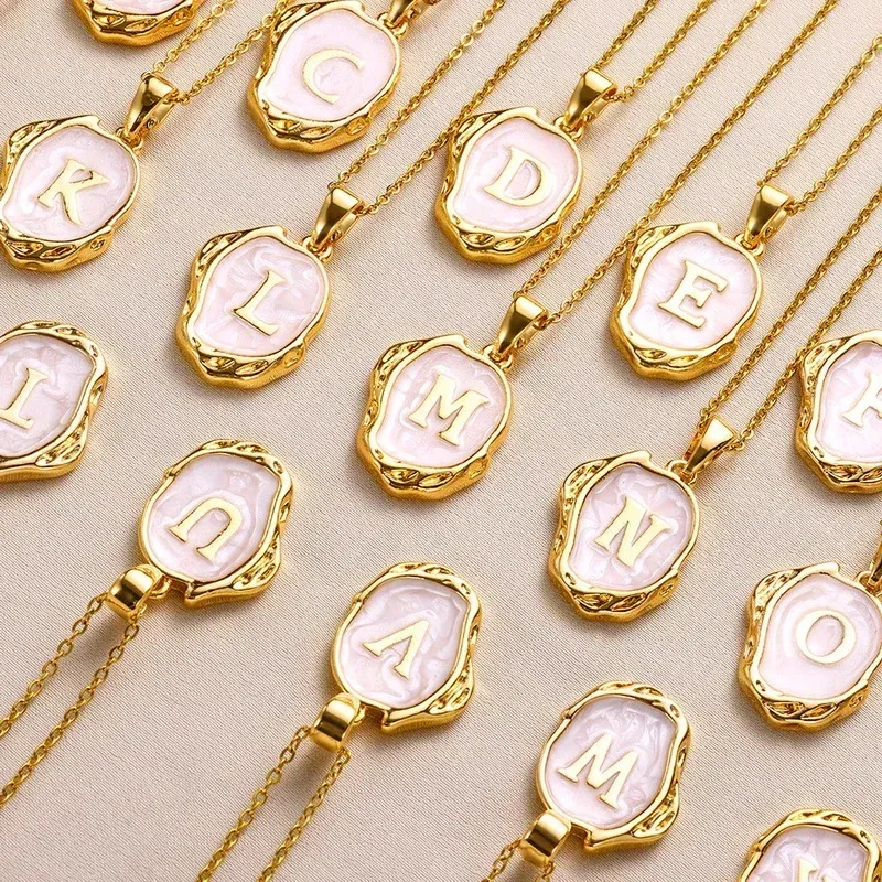 Metal Color: Platinum Plated, Length: 40cm - Y2K Stainless Steels Drip Oil 26 Letter Necklaces for Women Men Alphabet A-Z Initials Pendant Necklace Aesthetic Jewelry Gift