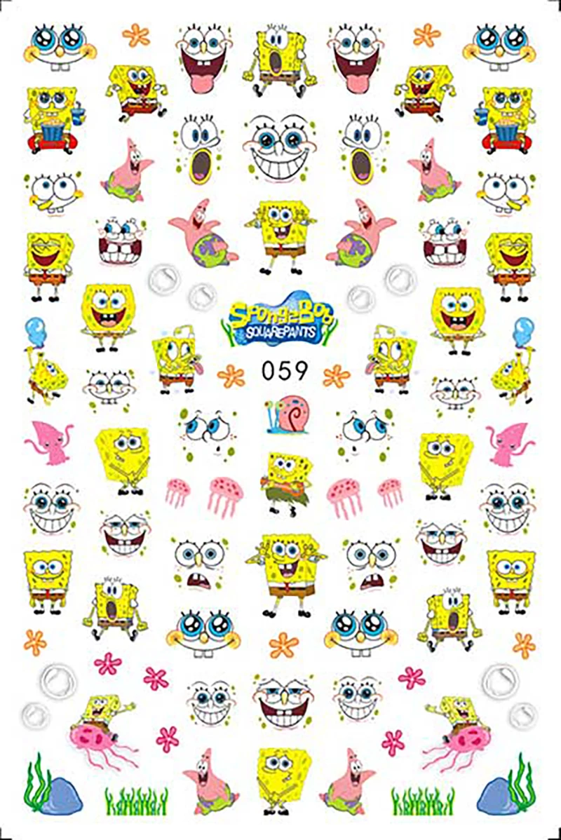 Color: Pink Bronze - 1PCS Miniso Spongebob Cartoon Nail Stickers Nail Art Decoration Cute Hello Kitty Stitch Nail Art Stickers Nail Art Supplies