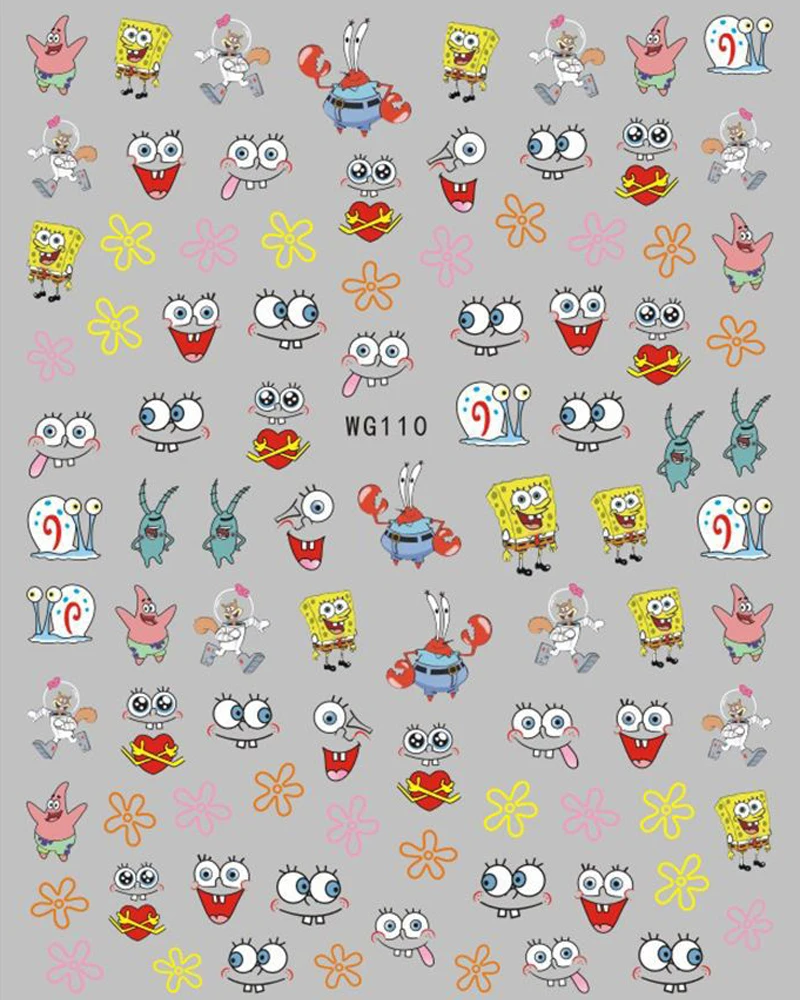 Color: Pink Bronze - 1PCS Miniso Spongebob Cartoon Nail Stickers Nail Art Decoration Cute Hello Kitty Stitch Nail Art Stickers Nail Art Supplies
