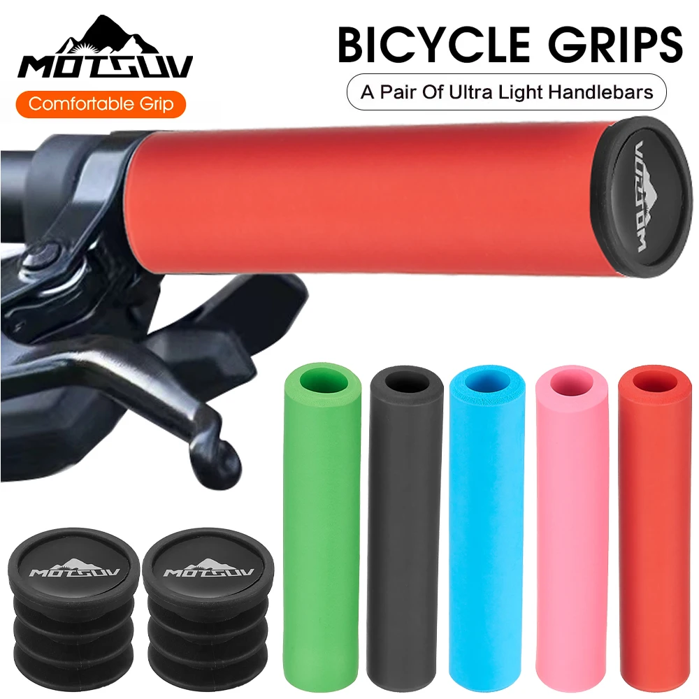 Color: Yellow - MOTSUV Bicycle Ultraight Density Foam Silicone Sponge Handlebar Grips for MTB bike XC/AM Anti-skid shock-absorbing Super Soft
