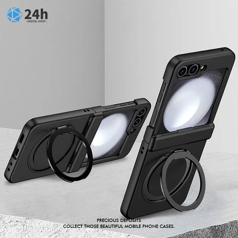 Color: Brown, Material: ABS - For Samsung Galaxy Z Flip5 Rotating 360?° Holder Phone case Magsafe Wireless charge 360 Degree Ring Magnetic stand Phone Covers