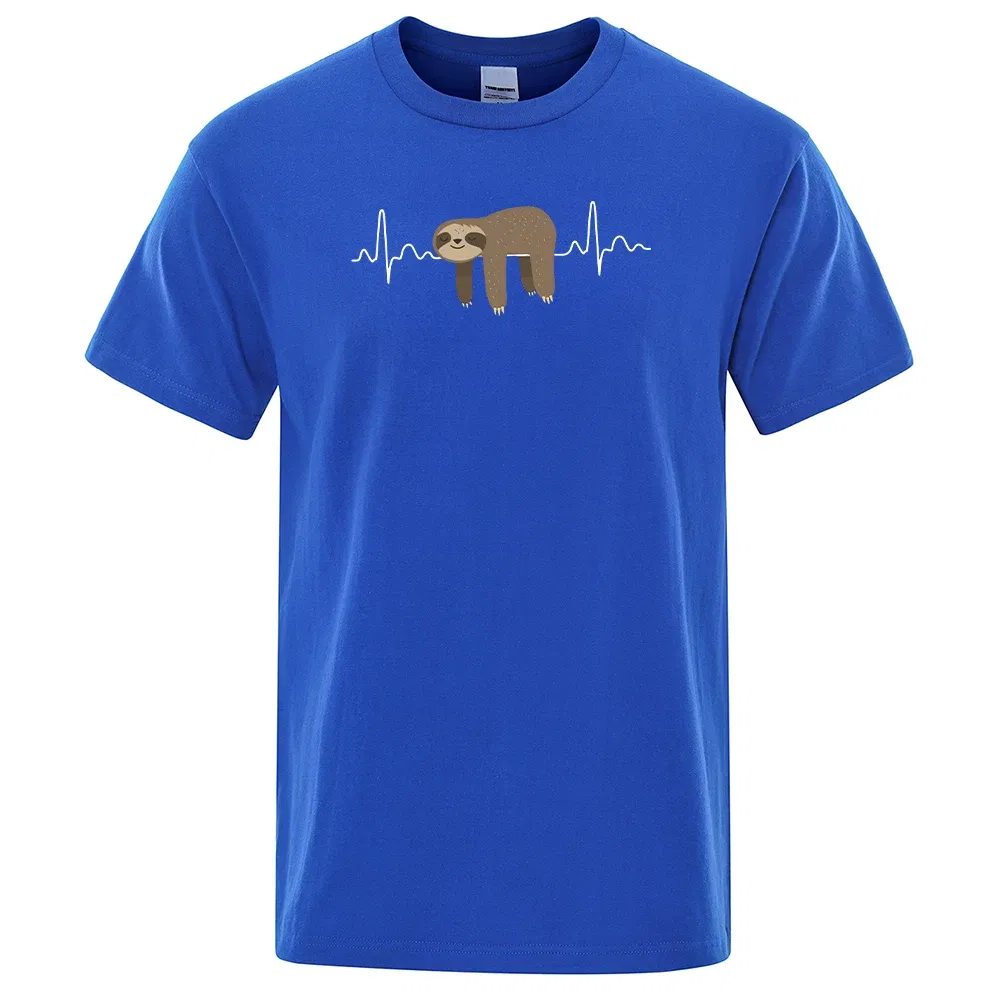 Color: GRAY, Size: L - Sloth Resting On Tummy Printing Mans T Shirts Crewneck Soft T-Shirts Comfortable S-XXXL Tee Shirts Oversized Casual T-Shirt Man