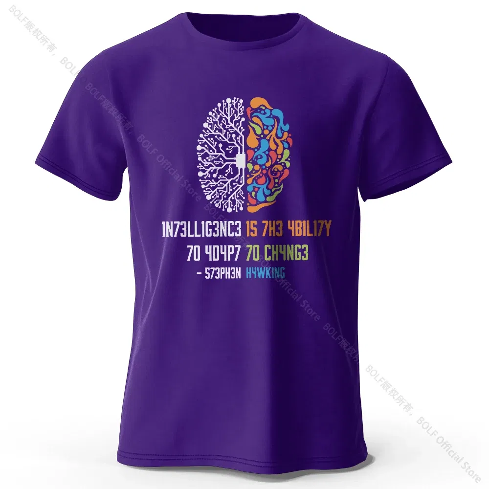 Color: PURPLE, Size: XL - Funny Brain Power Printed 100% Cotton T-Shirt, Soft & Breathable Round Neck Short Sleeve Tee, Unisex Quirky Style