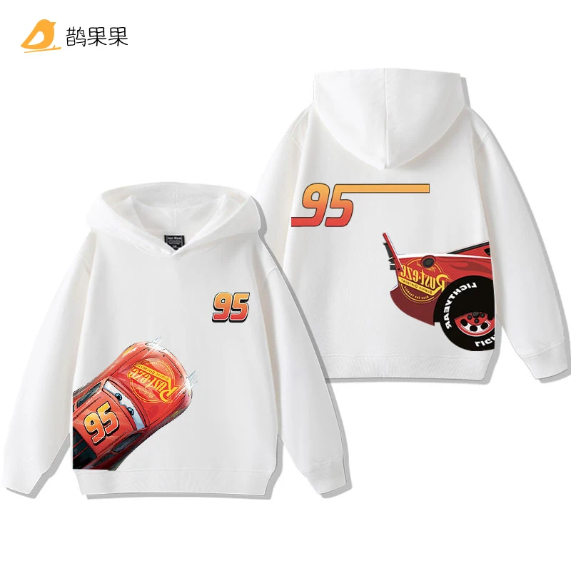 Color: Blue, Kid Size: 5 - Cars Lightning McQueen Fun Printed Kids Boys Girls Hooded Sweatshirt Fall and Winter Casual Fashion Warm Student Hoodie