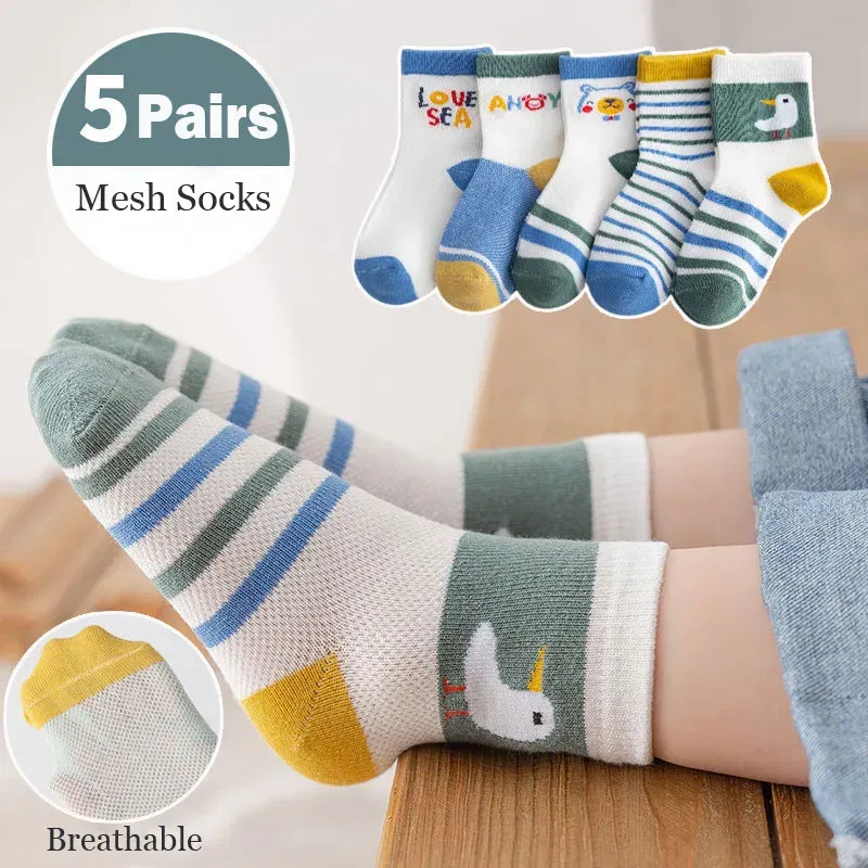 Color: GRAY, Size: 7-9T - Baby Socks Summer Mesh Socks Childrens' Summer Socks Breathable Cotton Socks for Boys 5 Pairs/lot