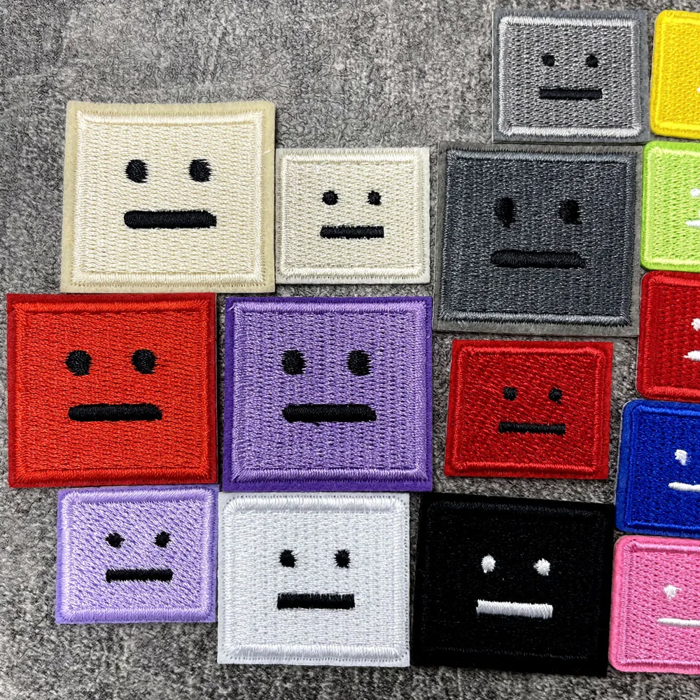 Color: Brass - Square Expression Embroidered Applique Patches Fabric Garment Apparel Clothing Accessories Embroidery Badges Pink Black White