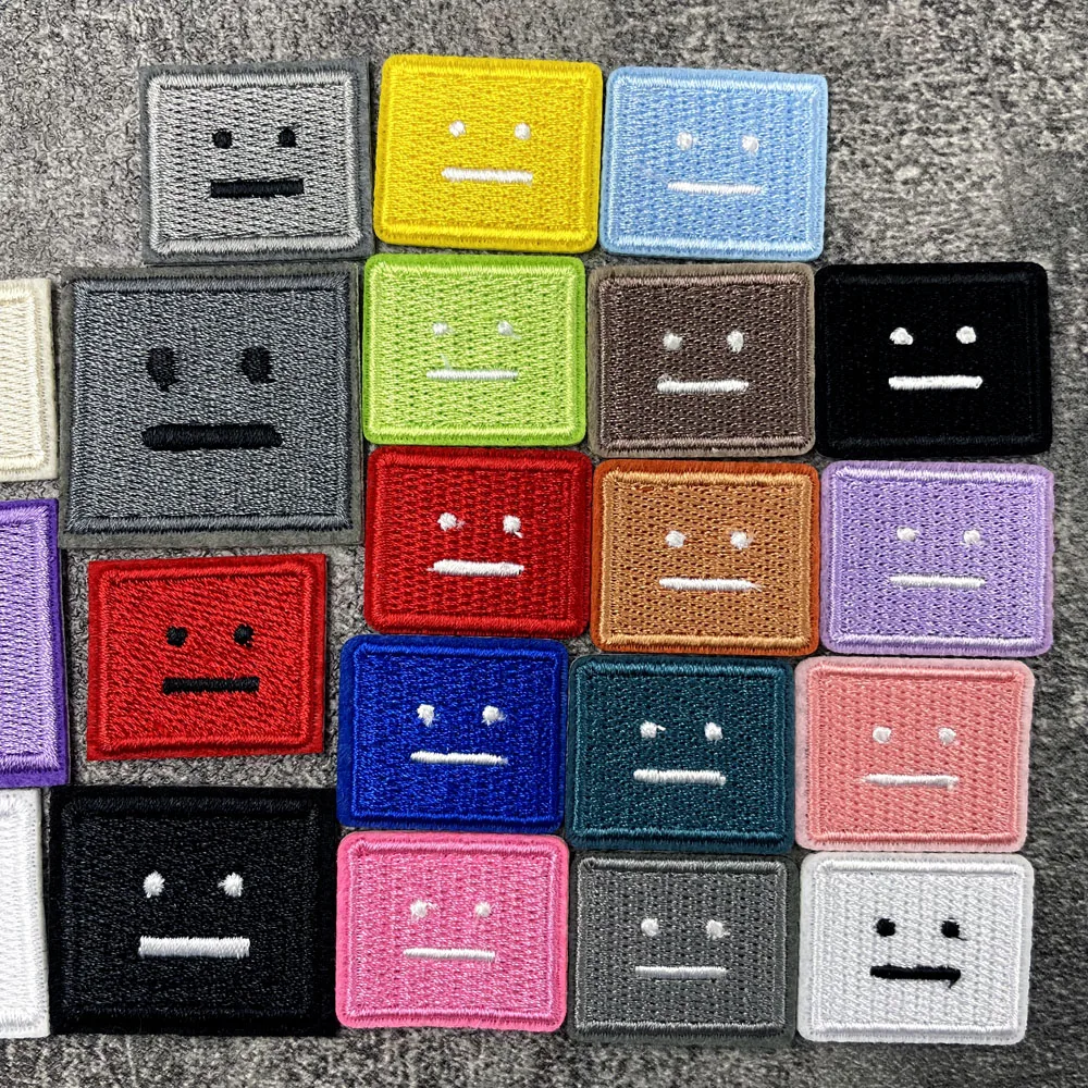 Color: Brass - Square Expression Embroidered Applique Patches Fabric Garment Apparel Clothing Accessories Embroidery Badges Pink Black White