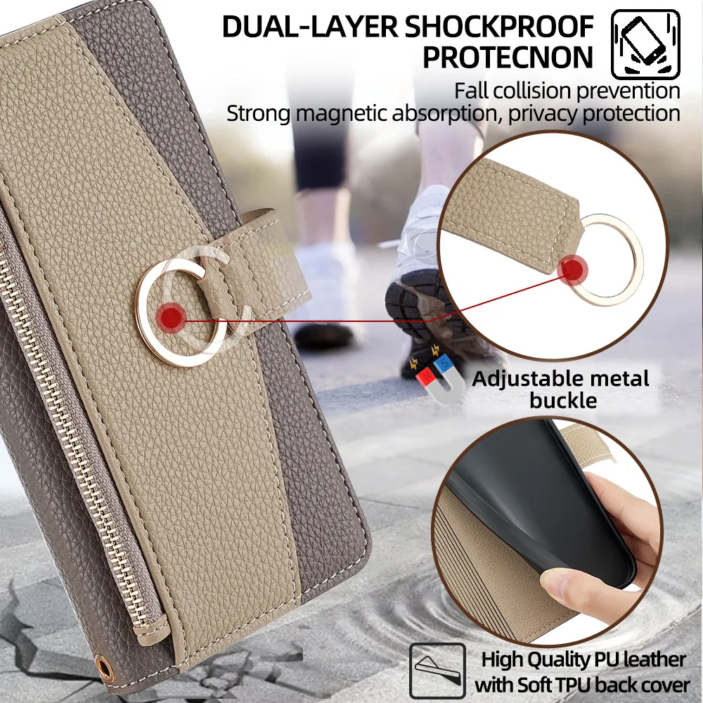 Color: Dark Brown, Compatibility by Model: Galaxy A15 5G - Leather Phone Case for SAMSUNG Galaxy A05 A06 A16 A15 A36 A56 A26 5G  Crossbody Wallet Case Flip Mirror Cover with Long Lanyard
