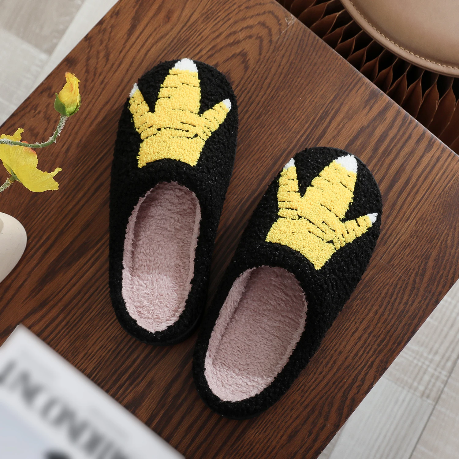 Color: black, Shoe Size: 44 - Winter stuffed Shoes Funny Chicken Claw stuffed Shoes Thick stuffed Thick Bottom Lightweight Fur Slippers