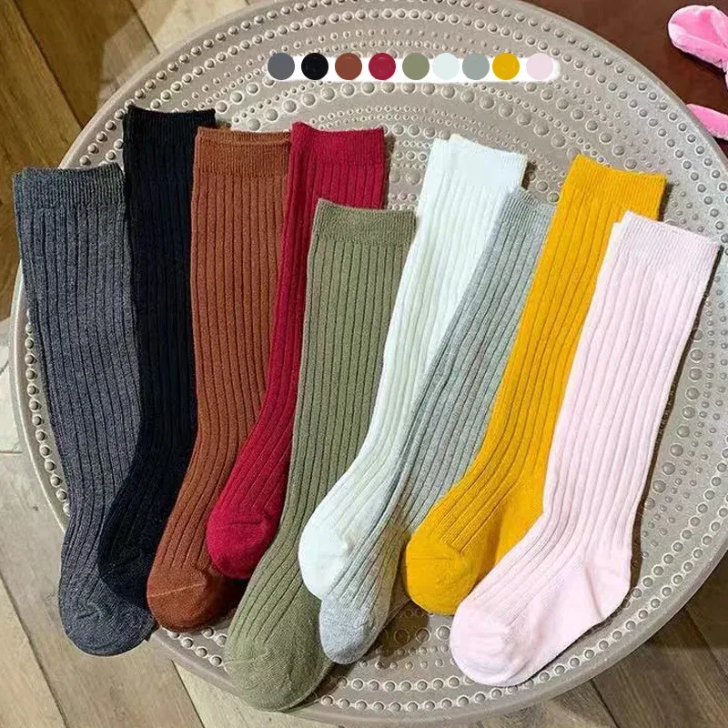 Color: green, Size: 4-6T - Baby Long Socks Over The Knee Little Girls Solid Cotton Socks Spring Autumn Long Crew Socks