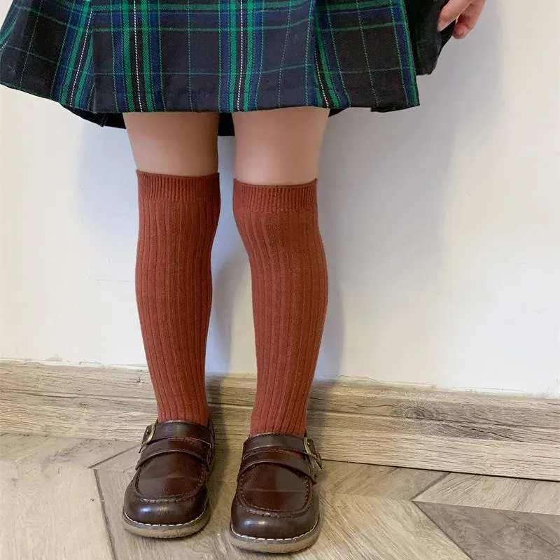 Color: green, Size: 4-6T - Baby Long Socks Over The Knee Little Girls Solid Cotton Socks Spring Autumn Long Crew Socks