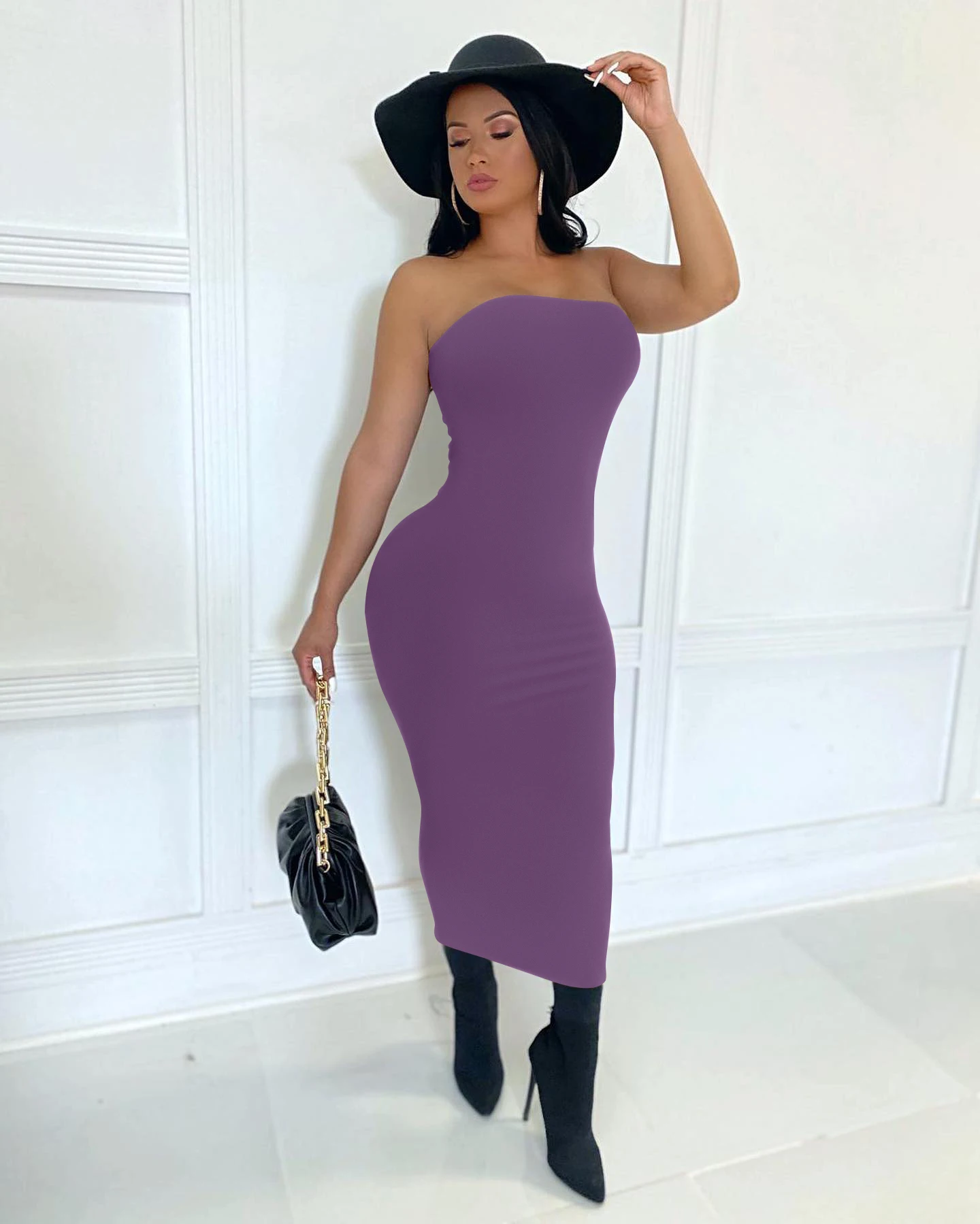 Color: Black, Size: S - summer women's sexy sleeveless chest wrapped Long Beach Dress