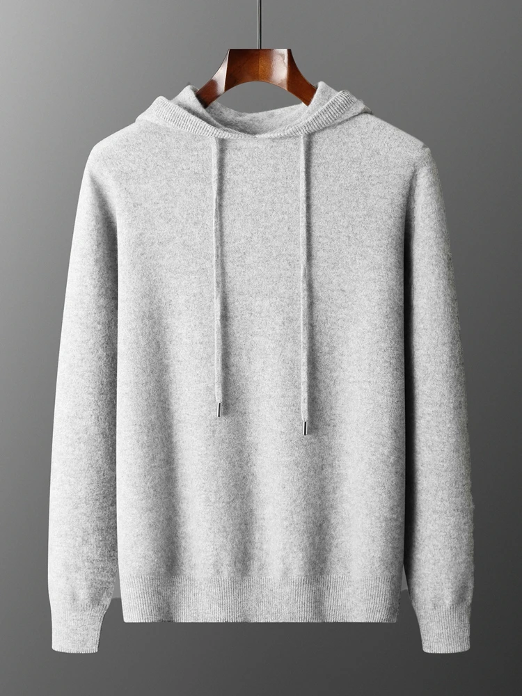 Color: black, Size: XXL - Yoyoselect Men's 100% Cashmere  Luxury Sweater Hoodie Autumn Winter Thick Warm Hooded Pullover Casual Smart Jumpers Knitwear Top