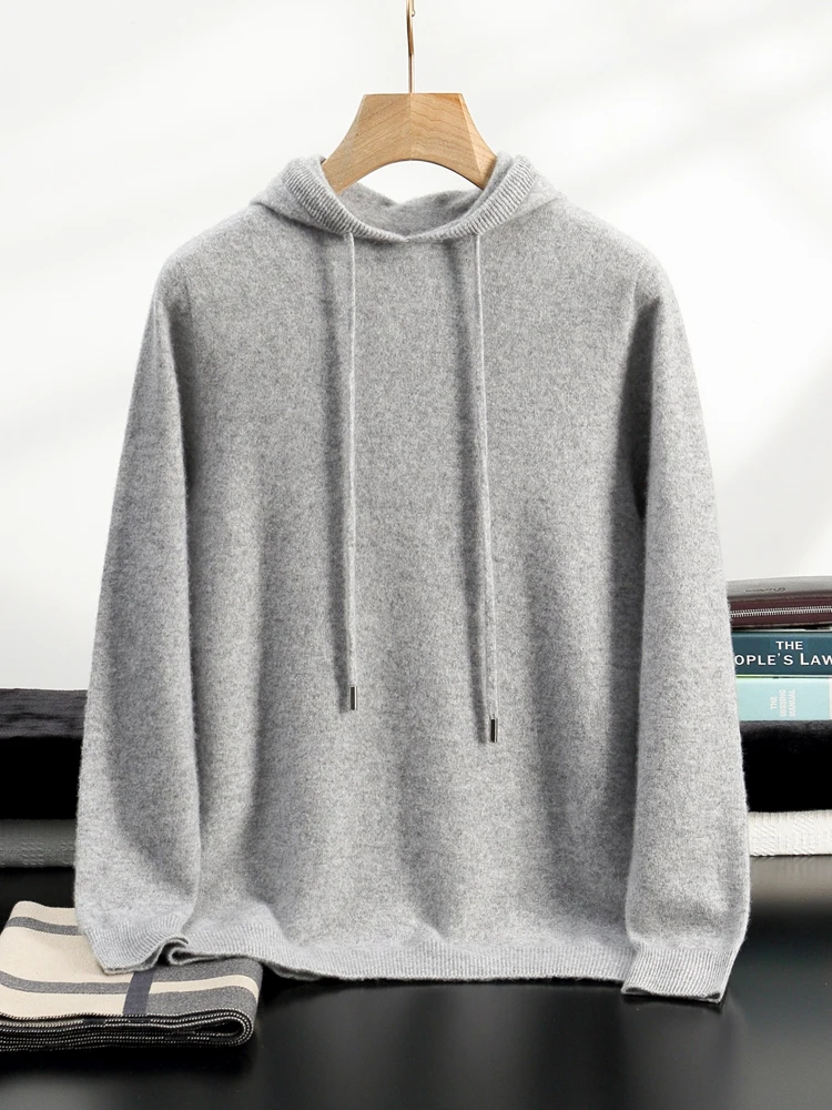 Color: black, Size: XXL - Yoyoselect Men's 100% Cashmere  Luxury Sweater Hoodie Autumn Winter Thick Warm Hooded Pullover Casual Smart Jumpers Knitwear Top
