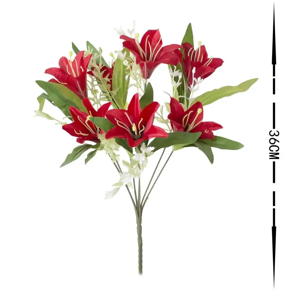 Color: WHITE - 1Pc Artificial Lilies Flower No Withering Non-fading Single Branch Multi-fork Artistic Modern Style Fake Flower for Wedding