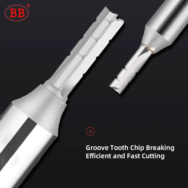 Cutting Edge Length: 5.5mm, Dimensions: 3.175*1*3 - BB Straight Slot Milling Cutter CNC Wood Engraving Machine Mill Rough Shape TCT Coated Edge D 6mm 8mm 2T 3T 4F Shank 1/2 12.7mm