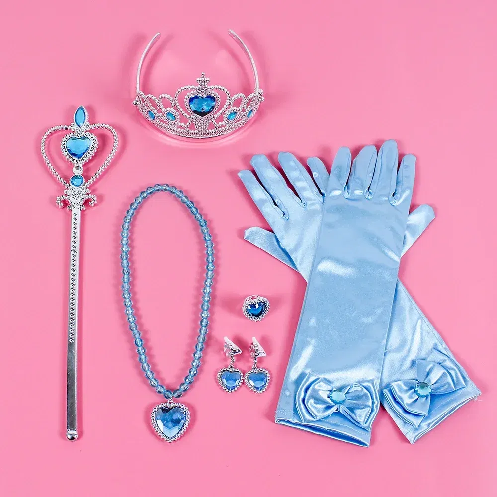 Color: Beige - Pincess Anna Elsa Cosply Accessories Crown Magic Wand Necklace Wig Gloves Frozen Snow White Belle Cinderella Princess Role Play