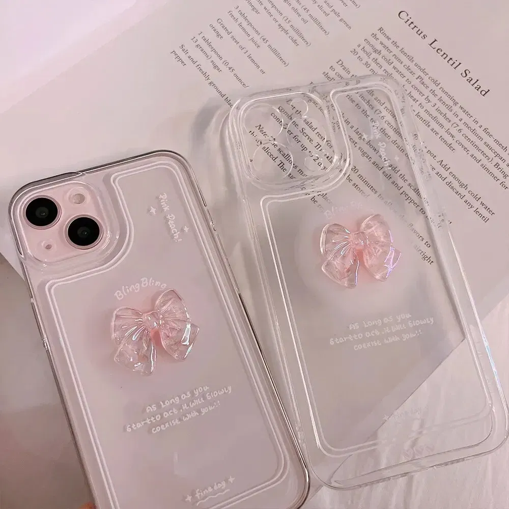 Material: PU, Color: WHITE - NEW 3D Bow Transparent Mobile Phone Case For IPhone 15 14 Plus 13 Pro Max 12 Pro 11 Stereo Crystal Candy Cute Full Soft Cover