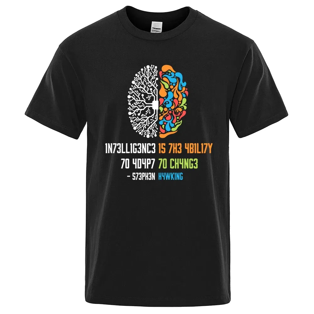 Color: Gold, Size: L - Intelligence Is The Ability To Adapt To Change Tops Men Women Shirt Loose Clothing Loose Cotton Oversize Tshirt Hip Hop Tops