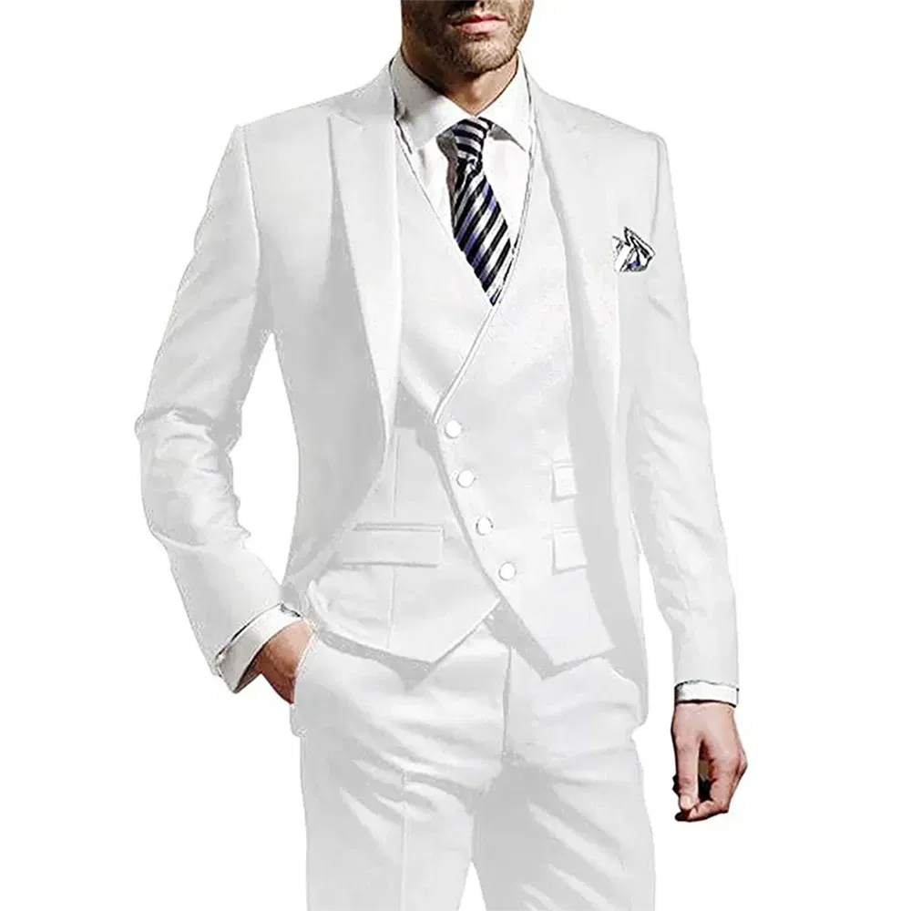 Color: Navy Blue, Size: XS?€old?‰, Ships From: CHINA - White Men Wedding Suits Groom Wear Peak Lapel Wedding Groom Tuxedos Business Party Suit 3 Pieces (Jacket+Vest+Pant?‰Costume Homme