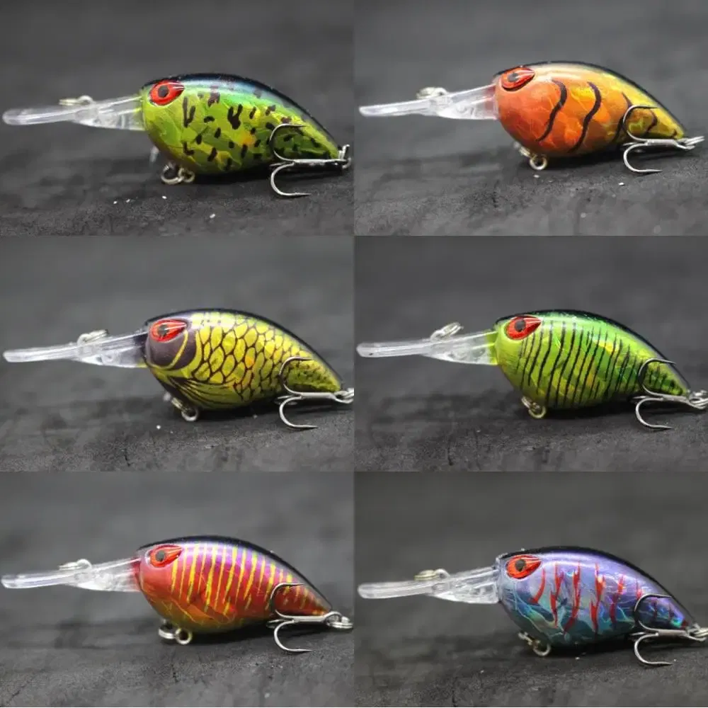 Color: Orange Red - wLure Crankbait Wobble Fishing Lure 6cm 5g Deep Diving Tight Action Fresh Water Hard Bait Floating 8# Hooks Insect Bait C770