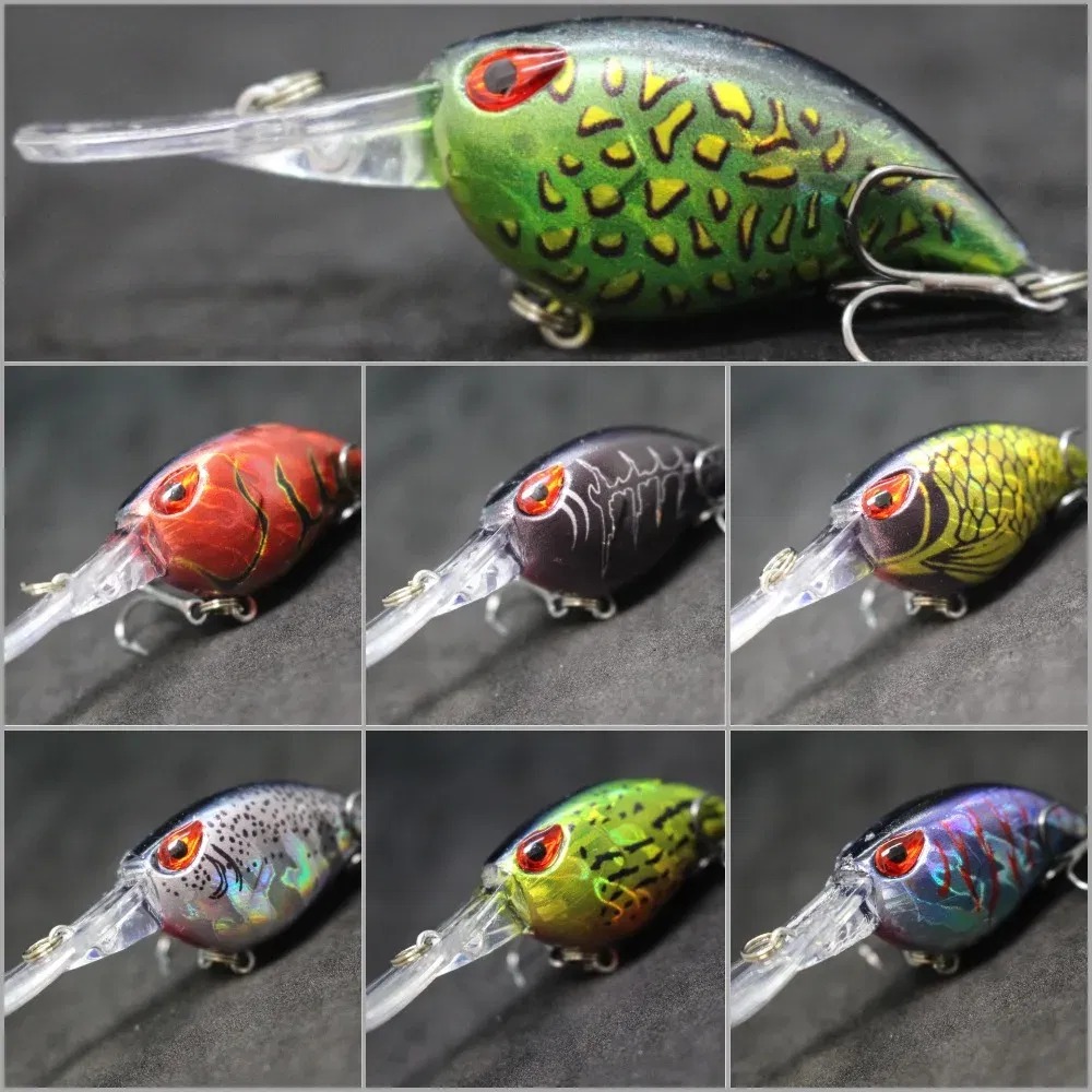 Color: Orange Red - wLure Crankbait Wobble Fishing Lure 6cm 5g Deep Diving Tight Action Fresh Water Hard Bait Floating 8# Hooks Insect Bait C770