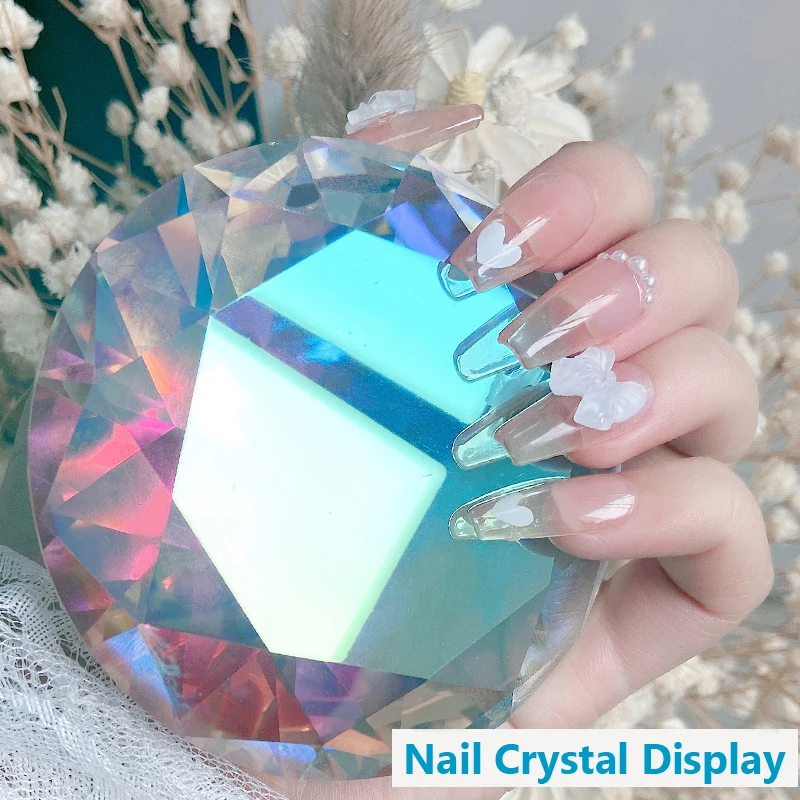 Color: black - Nail Art Display 80mm Transparent Holographic Glass Crystal Diamond Hand Model Shoot Ornament Jewelry Salon Manicure Tool