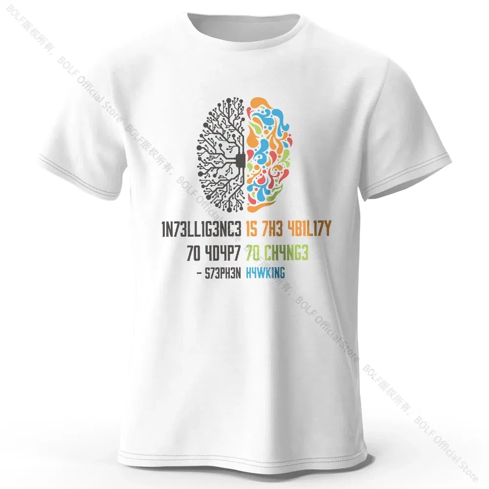 Color: WHITE, Size: L - Funny Brain Power Printed 100% Cotton T-Shirt, Soft & Breathable Round Neck Short Sleeve Tee, Unisex Quirky Style