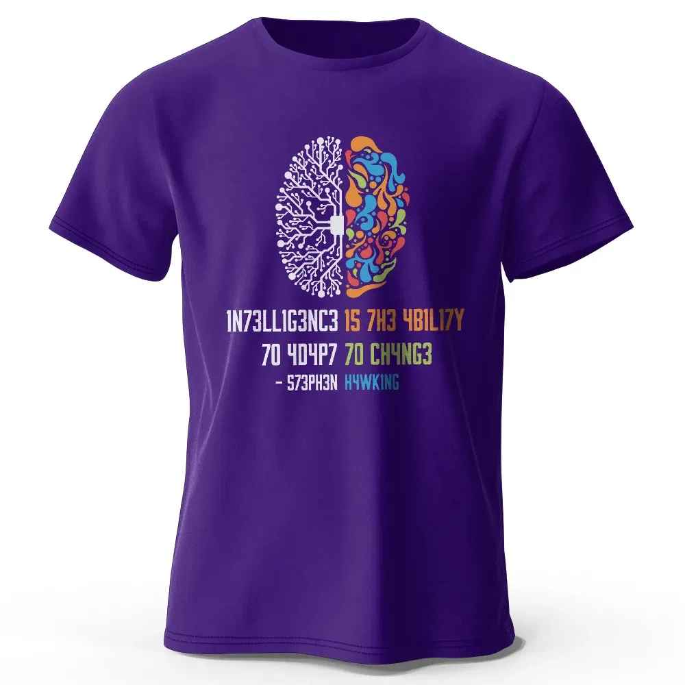 Color: WHITE, Size: L - Funny Brain Power Printed 100% Cotton T-Shirt, Soft & Breathable Round Neck Short Sleeve Tee, Unisex Quirky Style