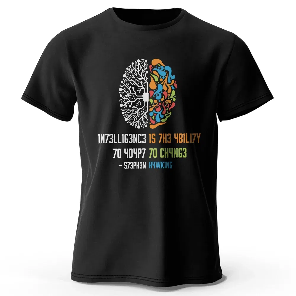 Color: WHITE, Size: L - Funny Brain Power Printed 100% Cotton T-Shirt, Soft & Breathable Round Neck Short Sleeve Tee, Unisex Quirky Style