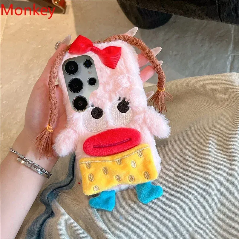Material: Nylon, Color: Beige - 3D Cartoon Braided Girl Silicone Phone Cases For Google Pixel 9 Pro XL 8 5G 7 6 8A 7A 6A Cute Warm Fur Sausage Mouth Cover Gift