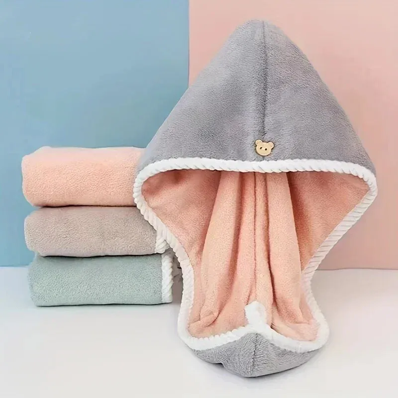 Color: Light Grey - Double-Layered Ultra-Absorbent Microfiber Hair Towel Quick-Dry Design for Shower Gym & Spa Use