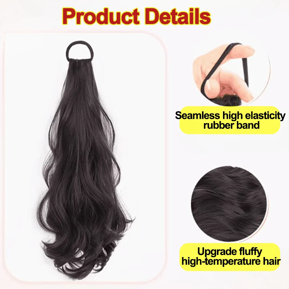 Color: T1B/4/30, Stretched Length: 20inches - Synthetic Ponytails Hair Extension With Rubber Band Long Curly Wavy Layered Ponytail For Women Daily Use Heat Resistant Hair Wig