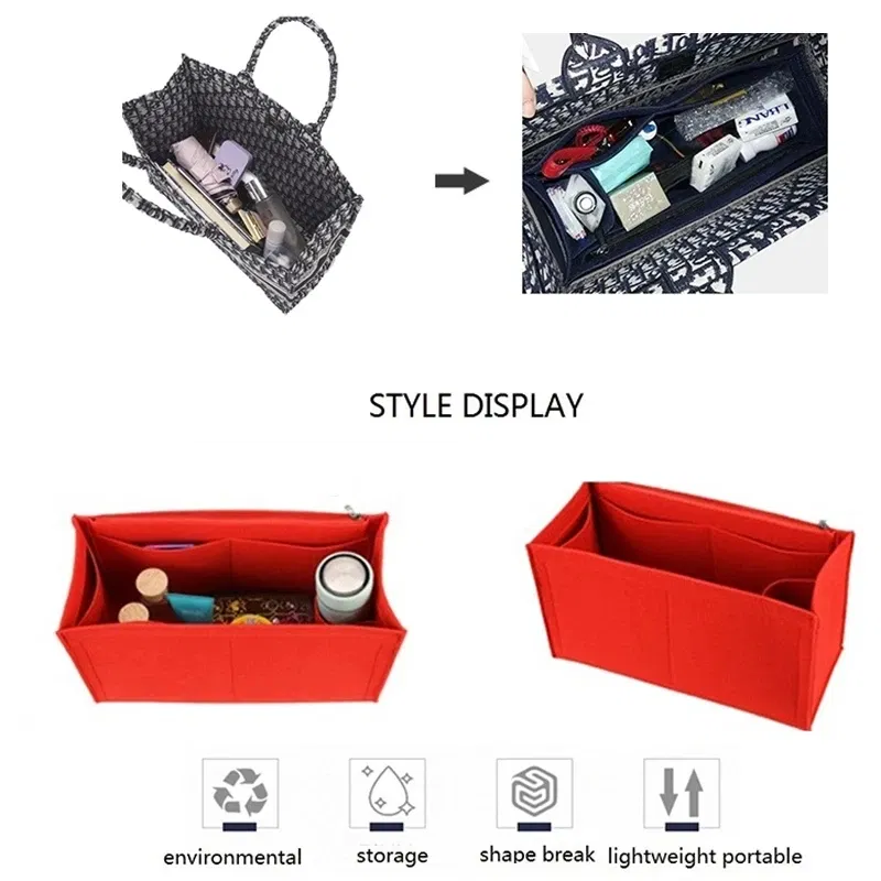 Color: Beige, Size: M - Felt Cloth Insert Bag Fits BOOK TOTE Makeup Handbag Organizer Travel Inner Purse Cosmetic Bag Mommy Bag Fit ONTHEGO Tote
