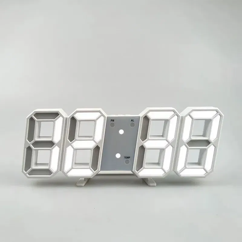 Color: Sky blue - 3D Mini Clock LED Digital Wall Clock Desk Clock Electronic Alarm Clock Living Room Wall Clock DIY Kitchen Timer