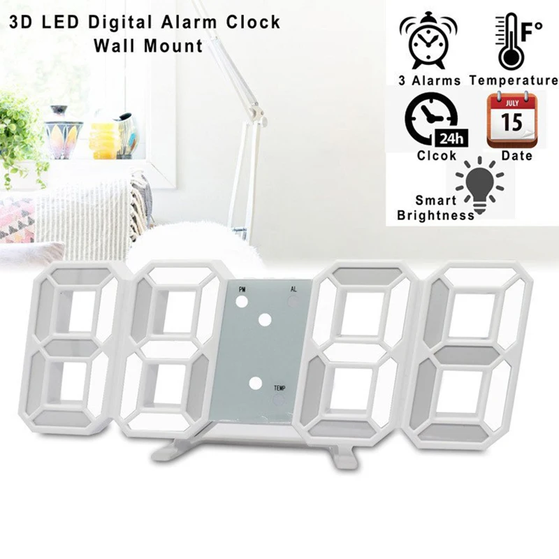 Color: Sky blue - 3D Mini Clock LED Digital Wall Clock Desk Clock Electronic Alarm Clock Living Room Wall Clock DIY Kitchen Timer