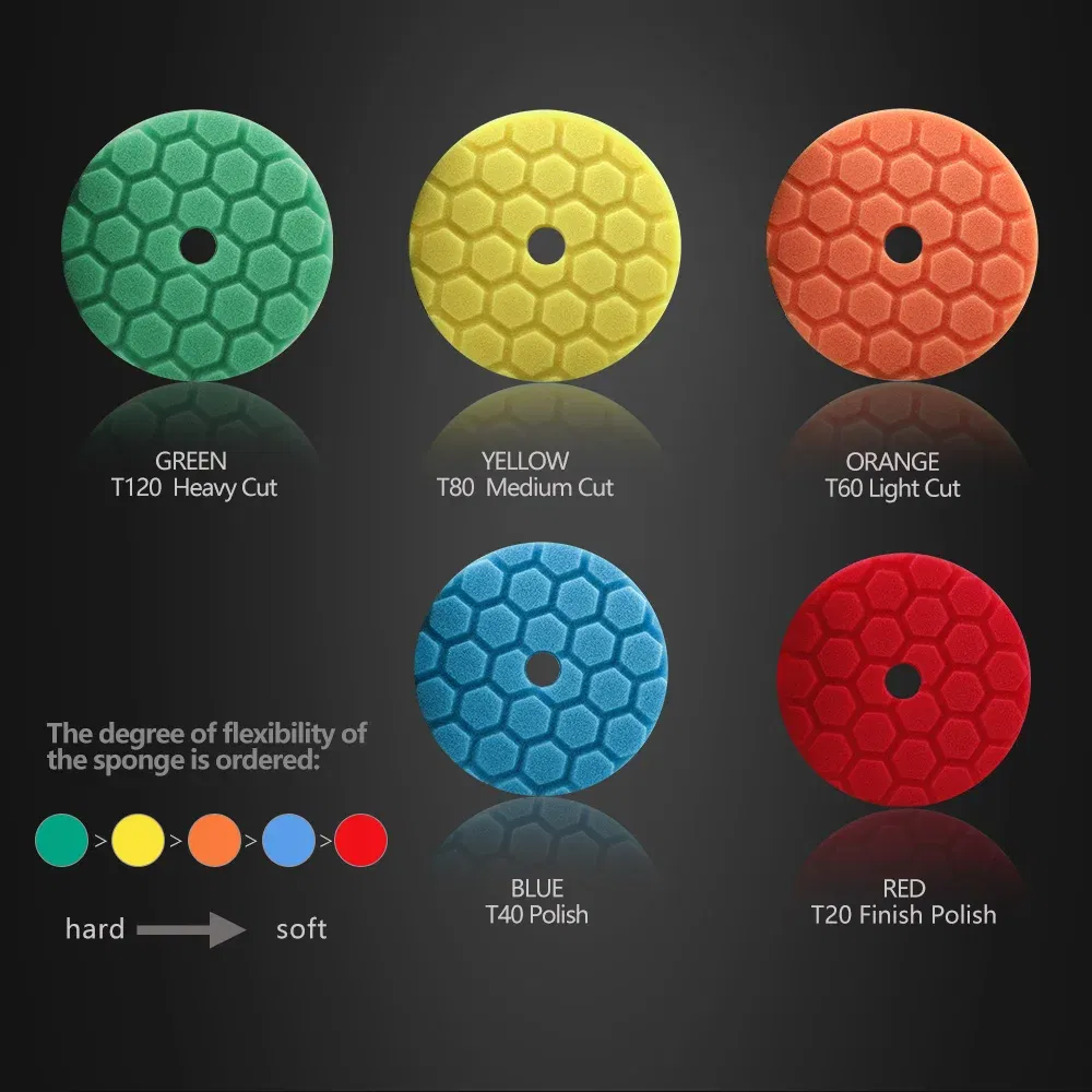 Color: Silver, Material: Sponge, Ships From: CN - (Bulk Sales) SPTA 3"(80mm)/5"(125mm)/6"(150mm) Hex-Logic Car Sponge Polishing Buffing Pads For DA/RO/GA Auto Buffer Polisher