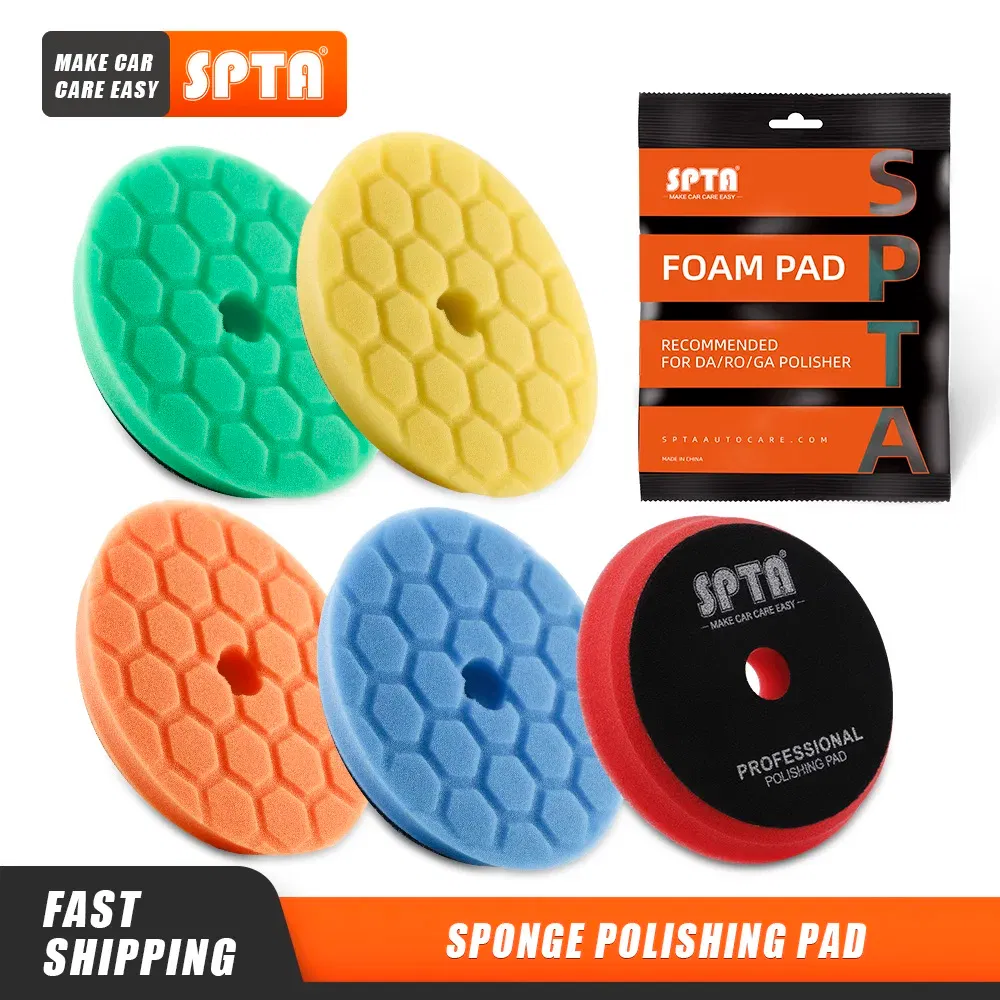 Color: Silver, Material: Sponge, Ships From: CN - (Bulk Sales) SPTA 3"(80mm)/5"(125mm)/6"(150mm) Hex-Logic Car Sponge Polishing Buffing Pads For DA/RO/GA Auto Buffer Polisher