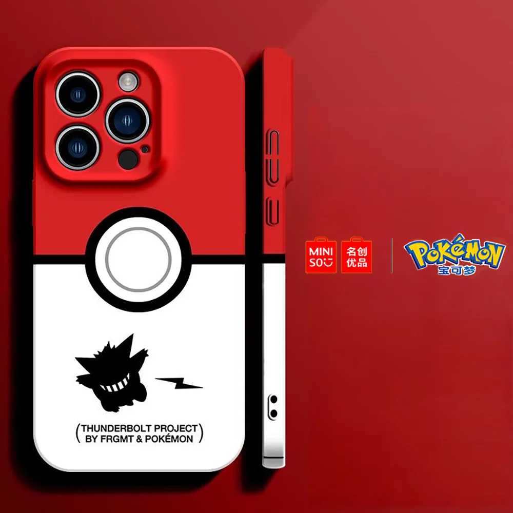 Color: Silver Pink, Material: EVA - Miniso Pokemon Collaboration Pikachu Gengar Phone Case For iPhone 15 14 13 11 12 16 Pro Max Plus X XR Girl Silicone Phone Case