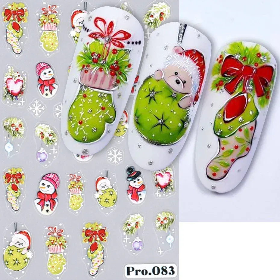 Color: NUDE - 5D Embossed Elk Nail Art Sticker Cute Christmas Winter Santa Claus Snowflake Gingerbread Man Engraved Slider Manicure Decoration