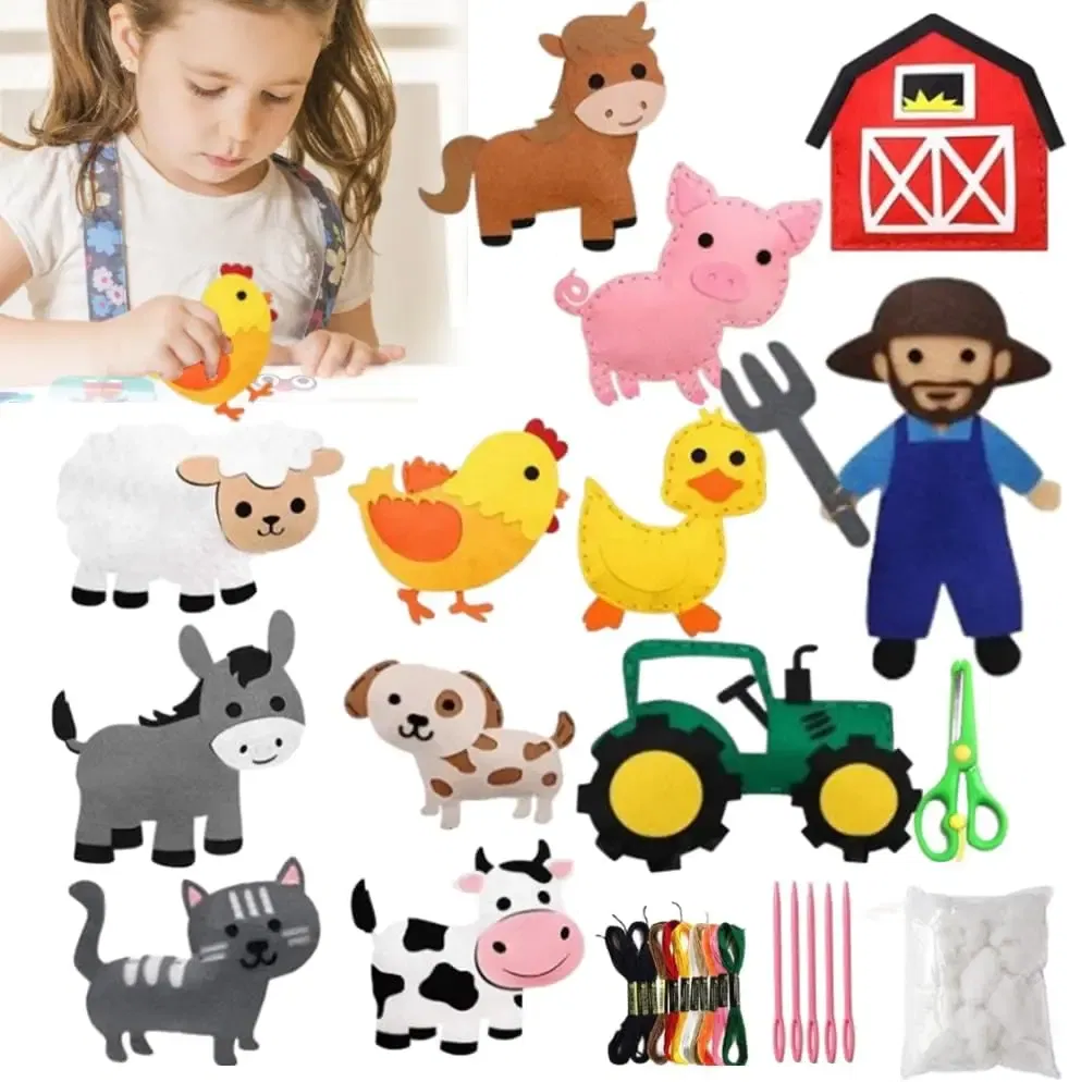 Color: DARK GRAY - Christmas Sewing Kit Animal Sewing Craft Kit Farm Animal Toy DIY Crafting Sewing Set Educational Craft Set For Children Gifts